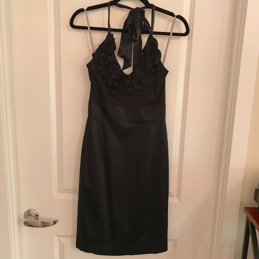 Taylor Black Halter Dress with Ruffle Detail